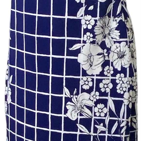 Express Women’s Strapless Dress 8 Navy Blue White Check Floral Nautical Bodycon - Picture 7 of 15